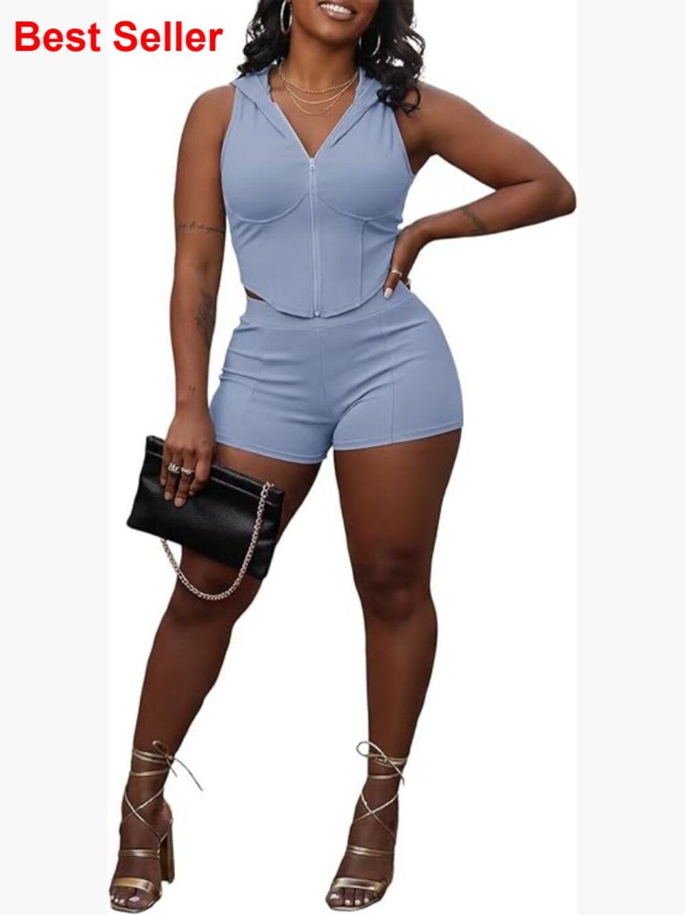 Polyester Blend 2 Piece Short Set Sleeveless Hoodie Tracksuit